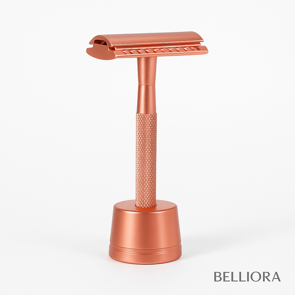 Pack 3-in-1: Rasoio di Sicurezza + 10 Lame + Guanto Esfoliante + Pochette in Omaggio